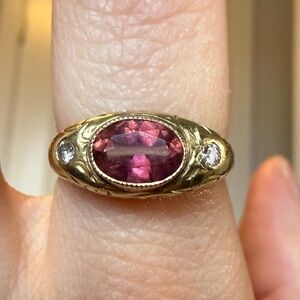 Beautiful Antique 14k Pink Tourmaline Diamond Ring